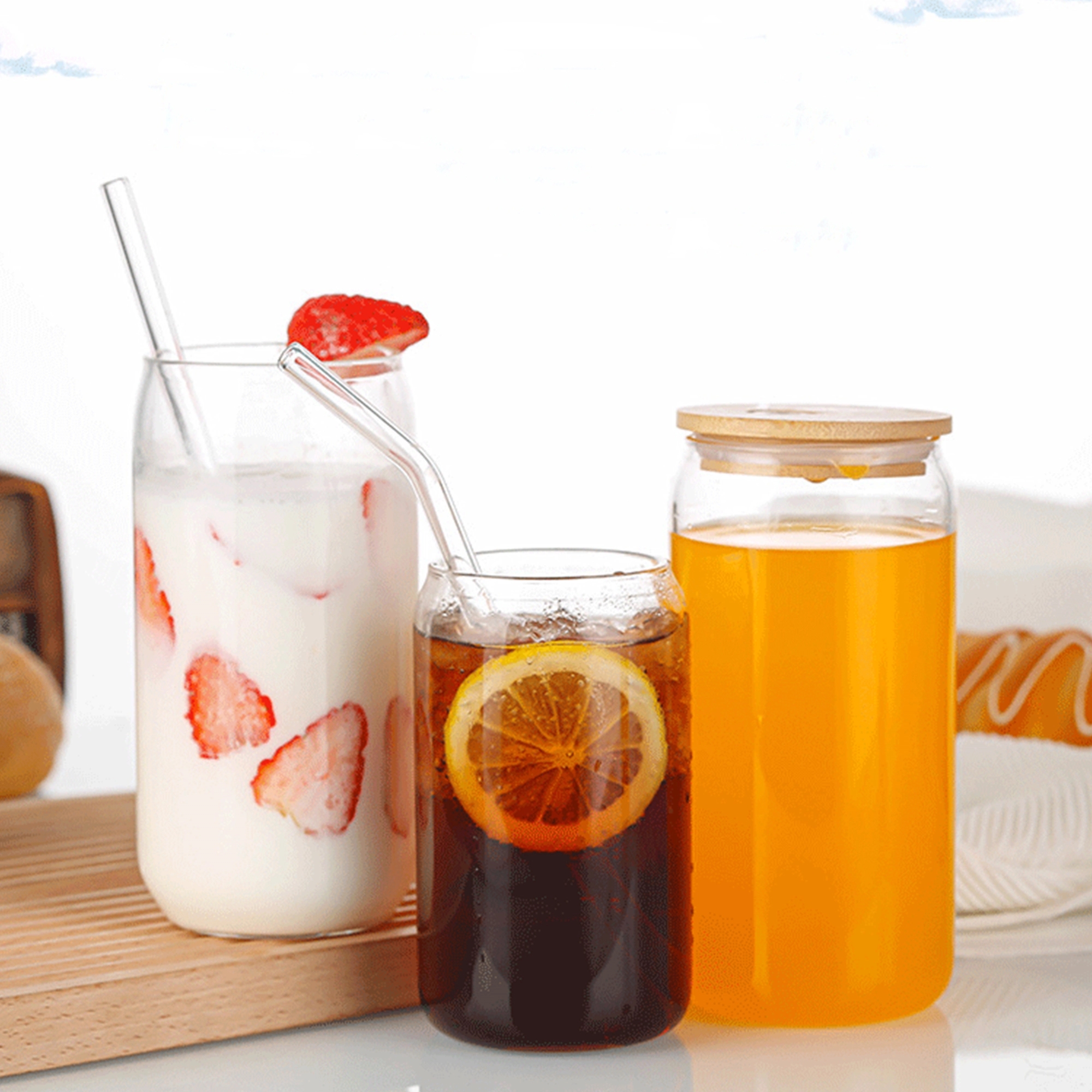 16Oz Pint Glass With Straw & Bamboo Lid 3