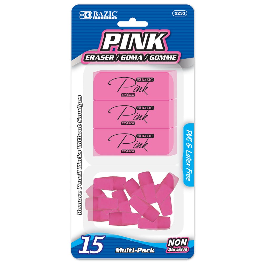Erasers - Pencil Caps and Wedges Pink 15 Pack 2
