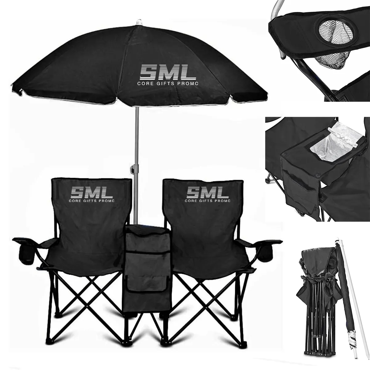 Folding Outdoor Double Chair with Removable Umbrella 2