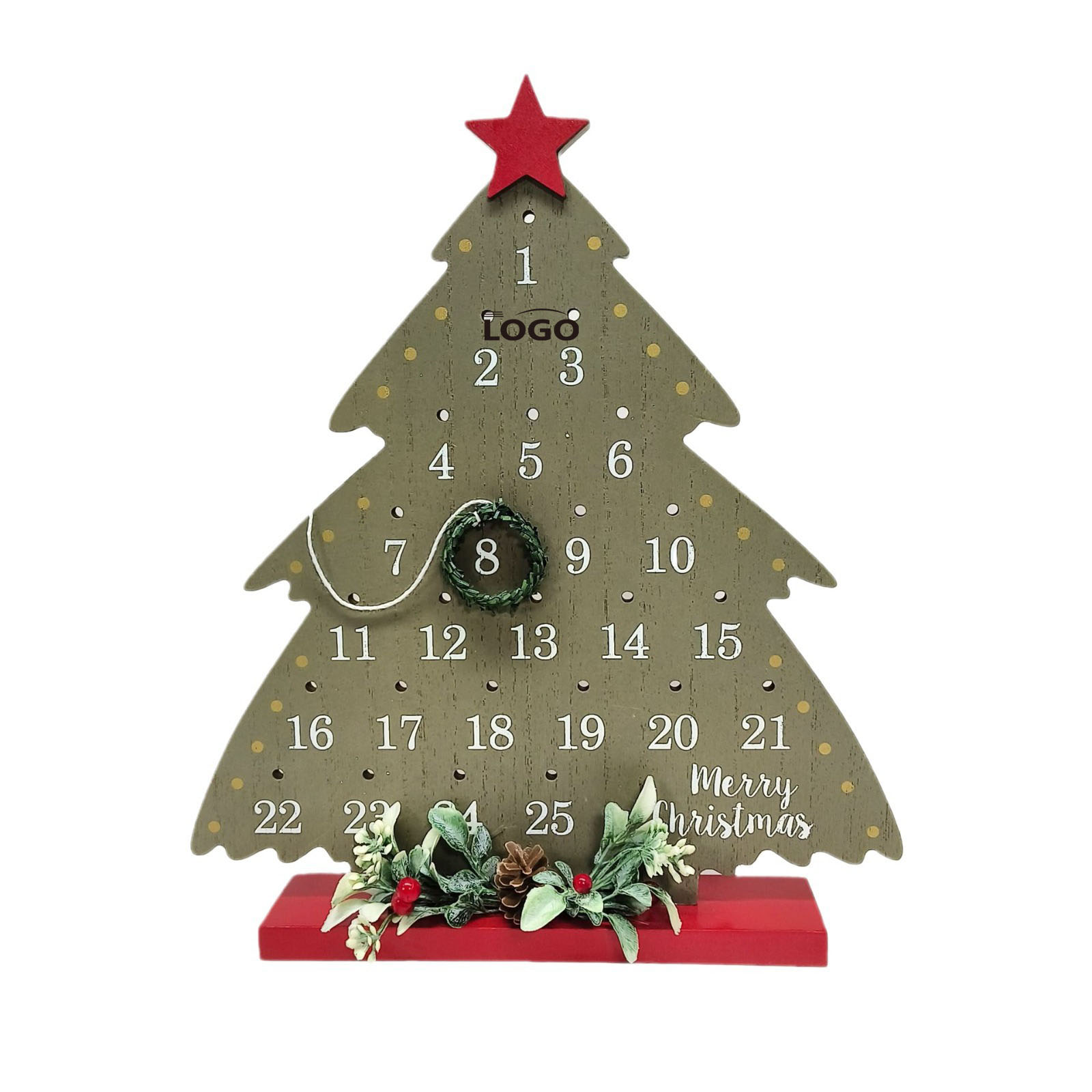 Wooden Christmas Tree Advent Calendar with Wreath Marker 3
