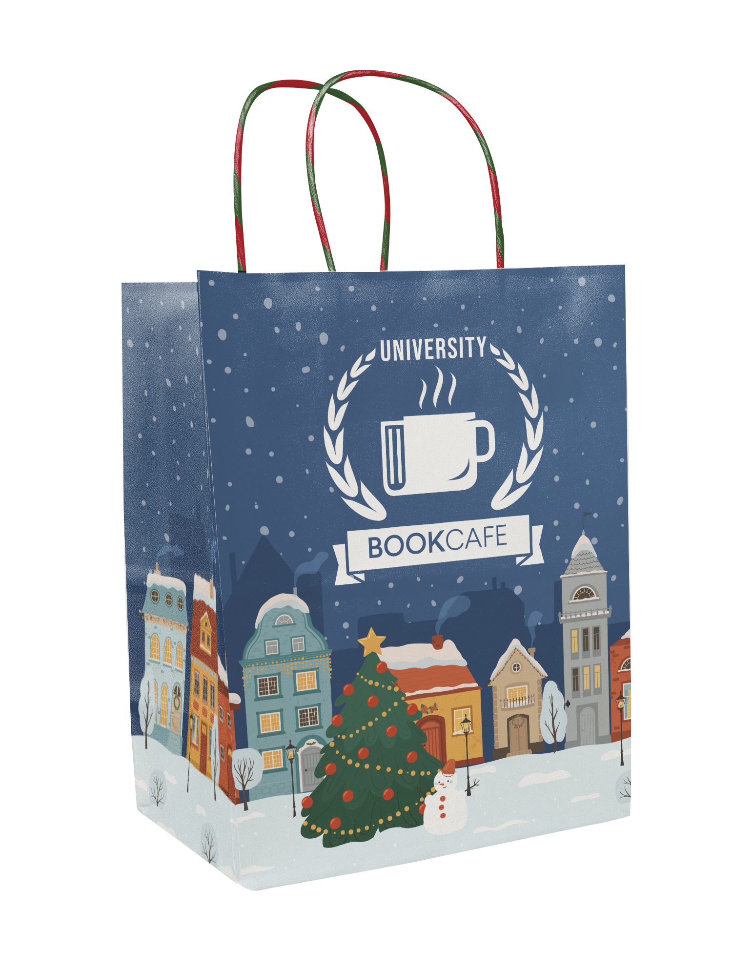 Full Color White Holiday Handle Shopper 8.5" x 10.25" x 5"