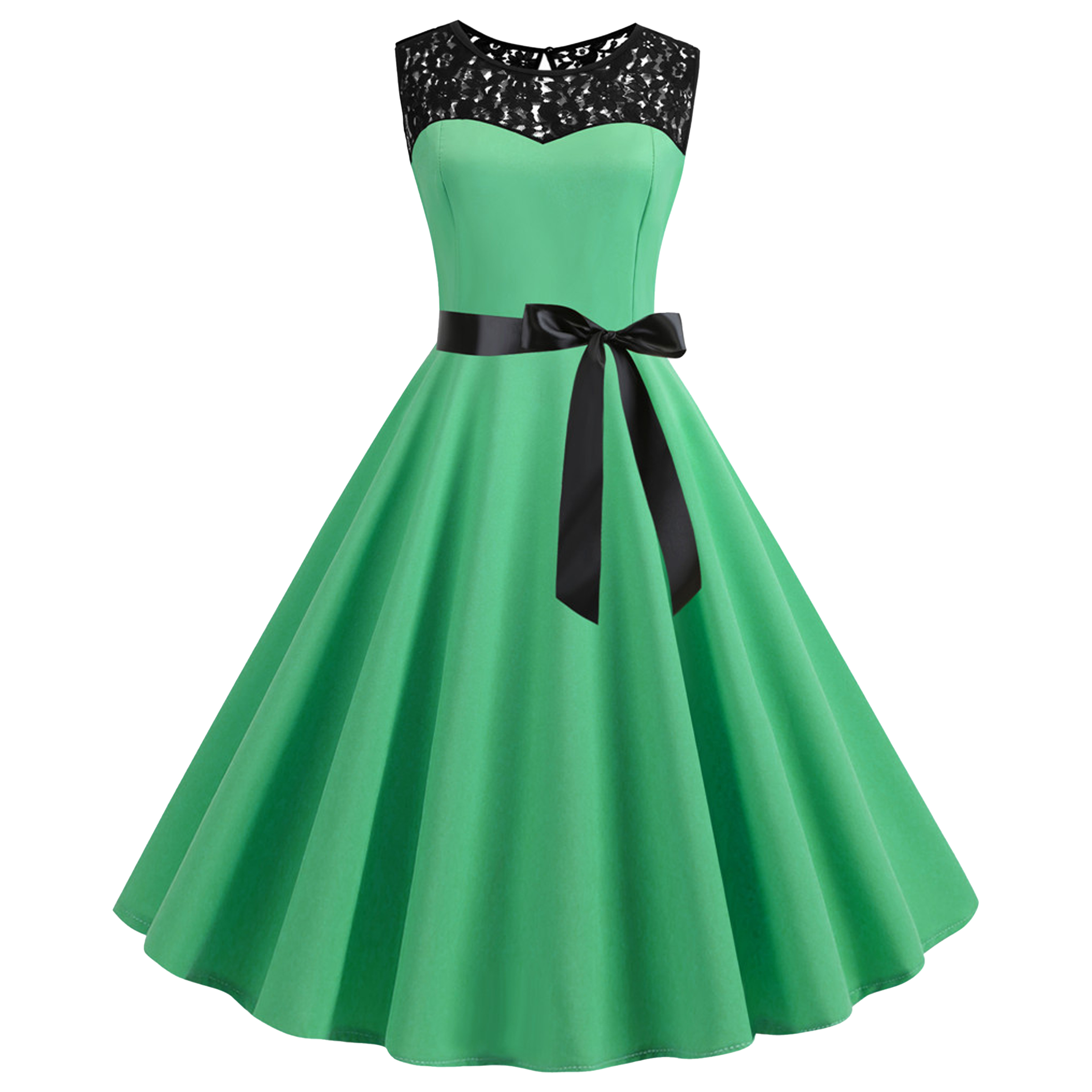 Polyester Retro Sleeveless Lace Patchwork Dress 26
