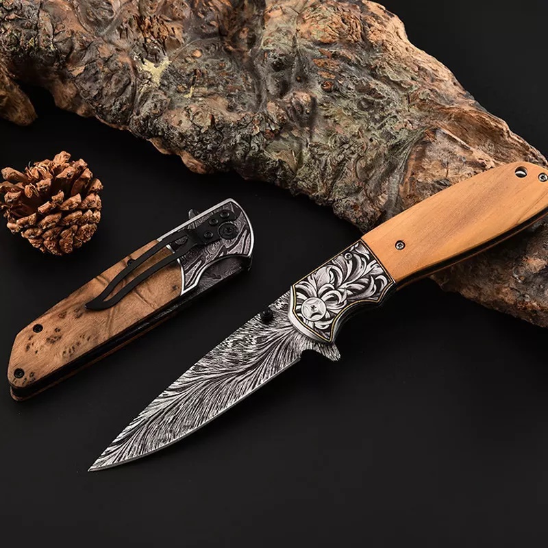 ApexBlade - Olive Wood Folding Pocket Knife With Stainless Steel Blade Antique Full Color Optional 4