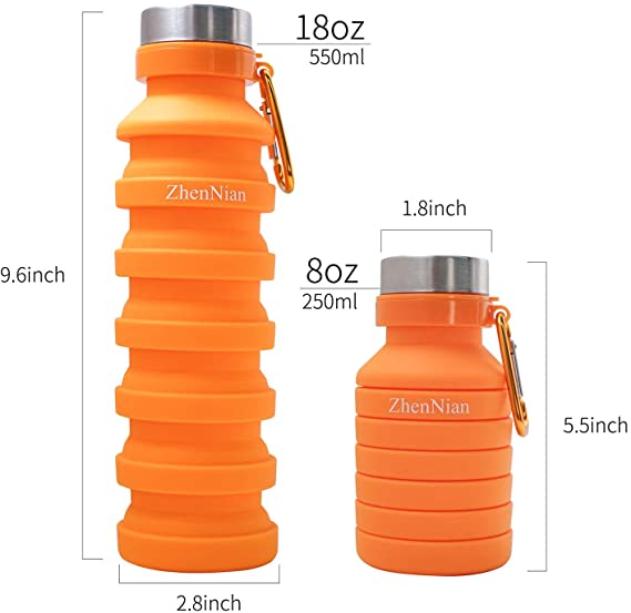 18 OZ Silicone Squeezed Adjustable Foldable Collapsible Water Bottles/Carabiner 3