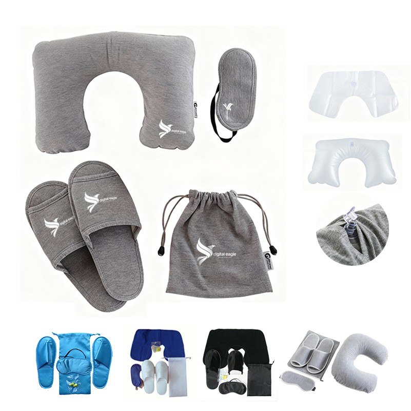 Travel Kit With Inflatable Pillow & Slippers & Sleep Mask 1