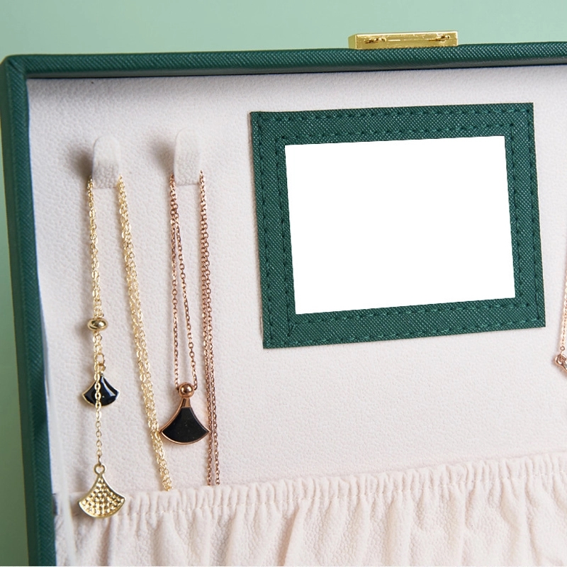Custom 2-Layer PU Jewelry Organizer Box with Drawer & Mirror 7