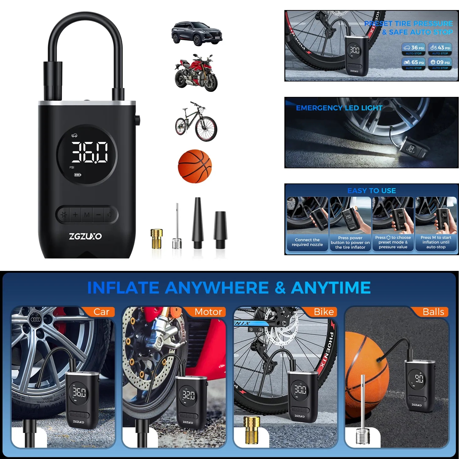 Electric Tire Pump for Car Motorcycle Bicycle Ball 3