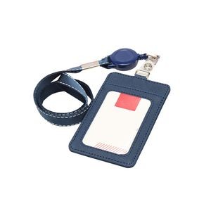 Retractable Lanyard 3 Pockets Dual Side PU Leather Card Holder 20