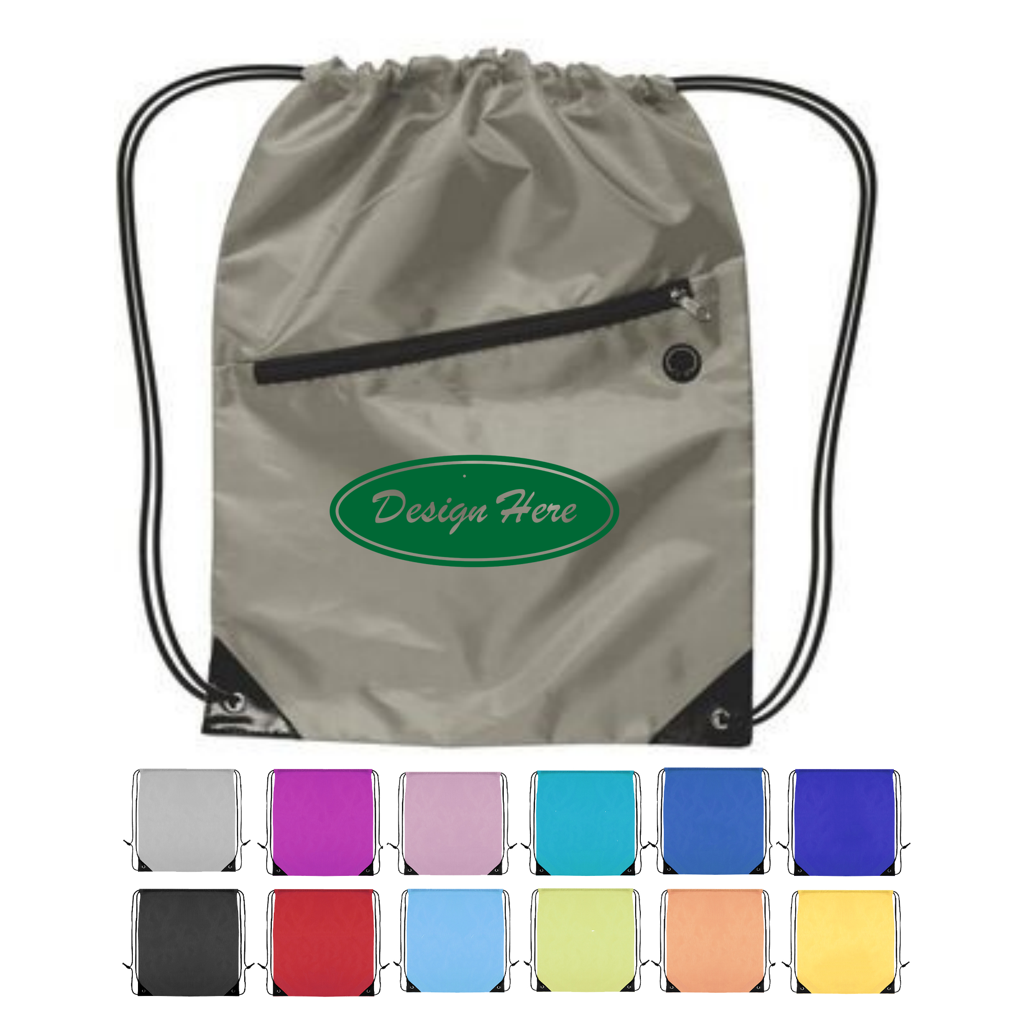 Polyester Drawstring Backpack with Front Zipper 2