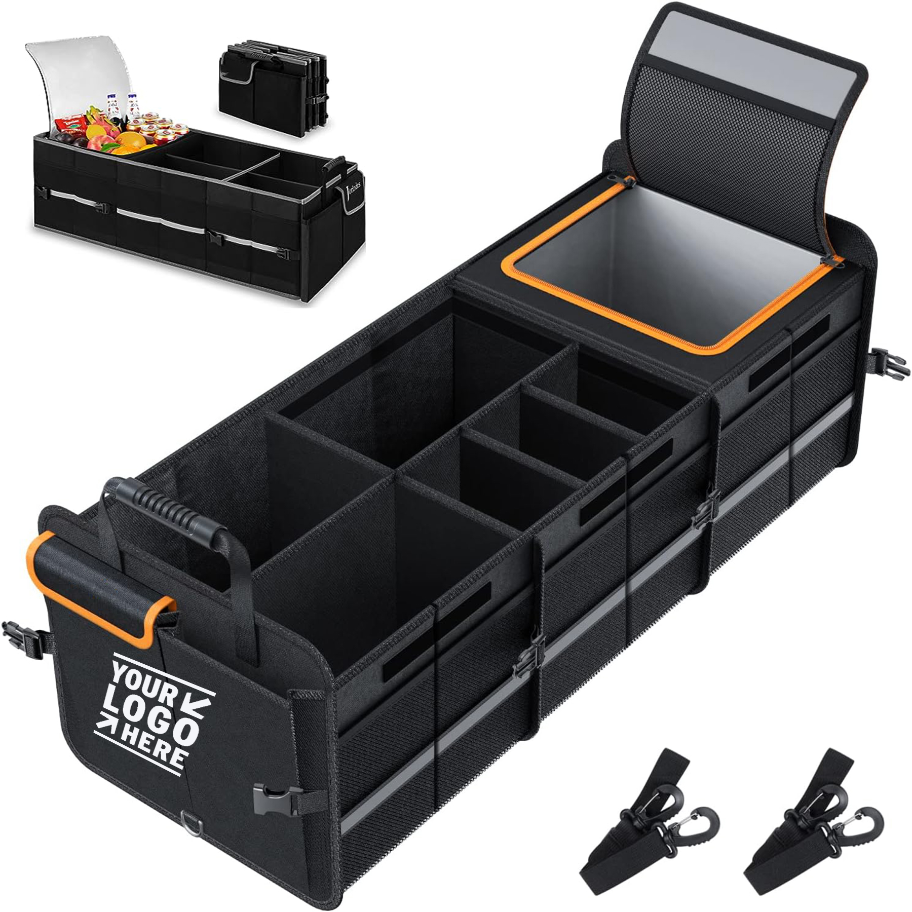 Built with 2mm PE Board Large Trunk Organizer With Built-in Leakproof Cooler Bag 2 Tie-Down Straps 2