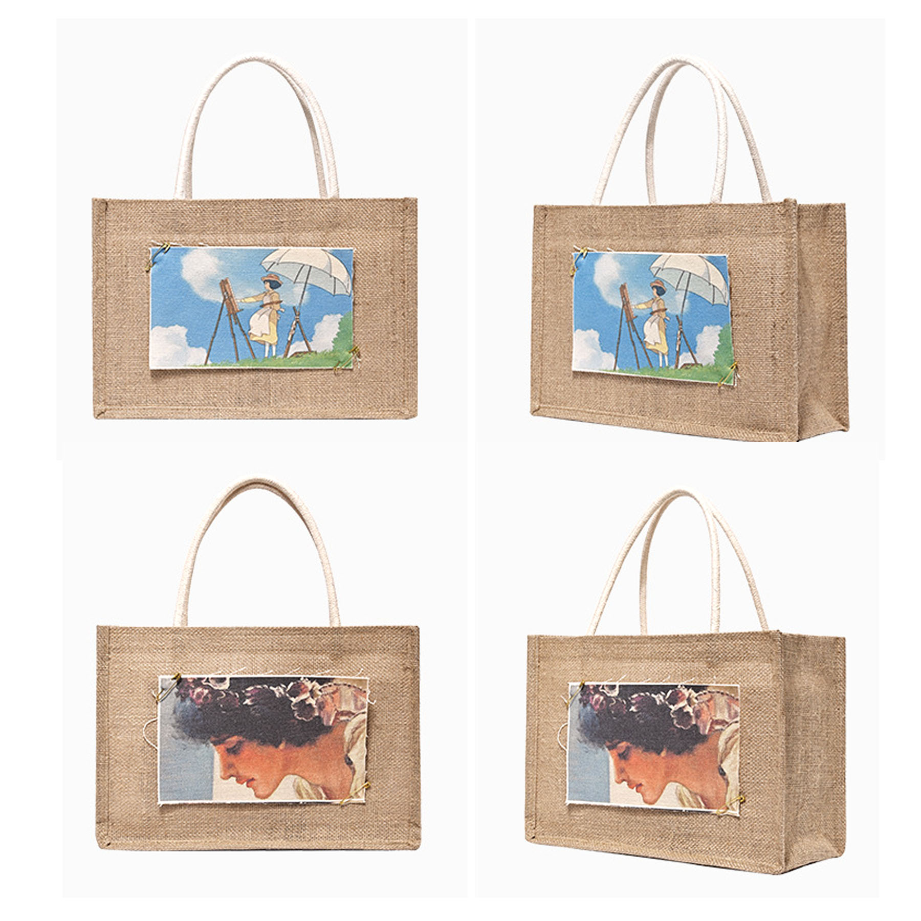 Grocery Jute Tote With Rope Handles, custom tote bag with logo imprint 2