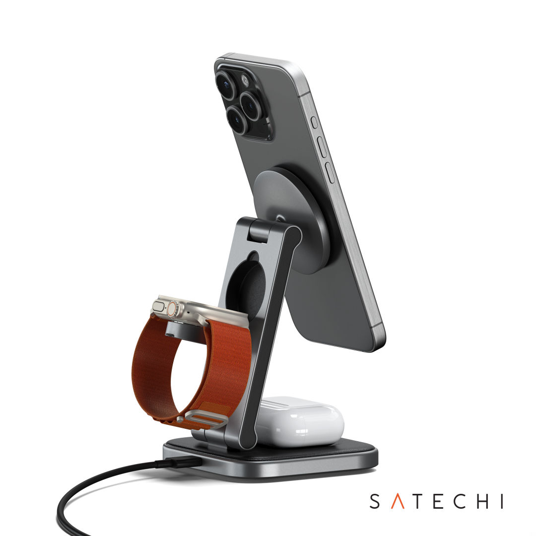 SATECHI® 3-in-1 Qi2 Wireless Charging Stand Type A,C,G Plugs 2
