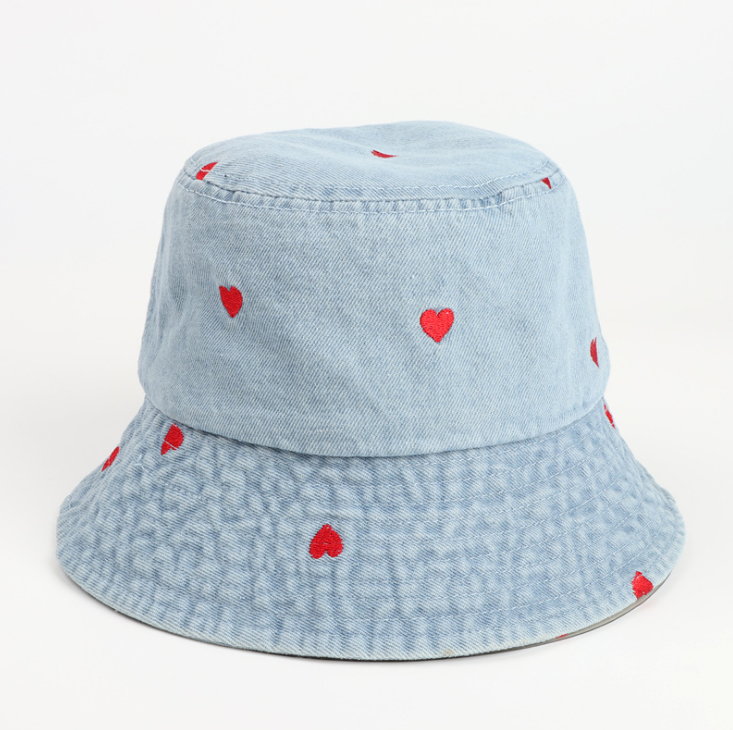 Fashion Denim Love Embroidered Bucket Hat 5