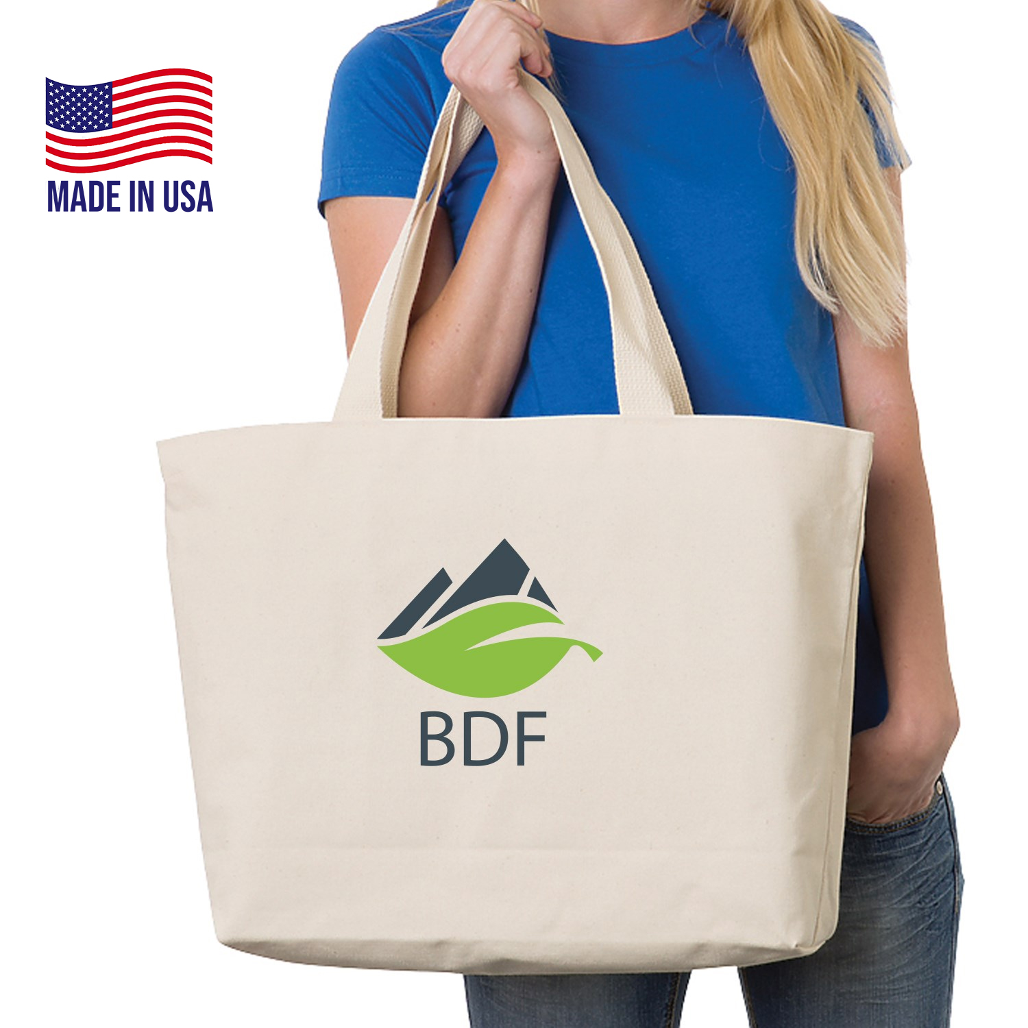 USA-Made Cotton Canvas Jumbo Tote Bag w/ Bottom Gusset (20" x 14" x 4") 2