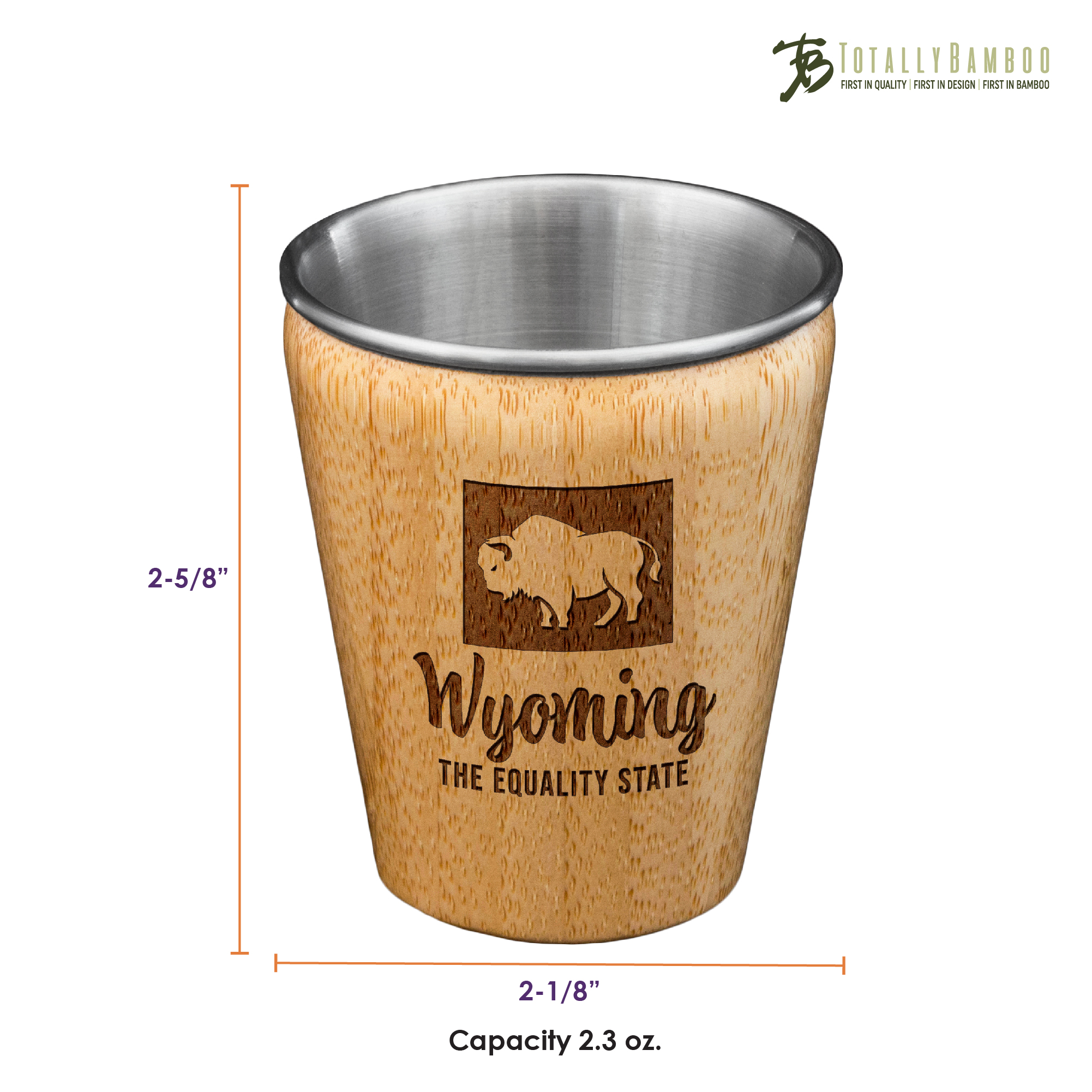 Wyoming State Bamboo and Stainless Steel Shot Glass 1