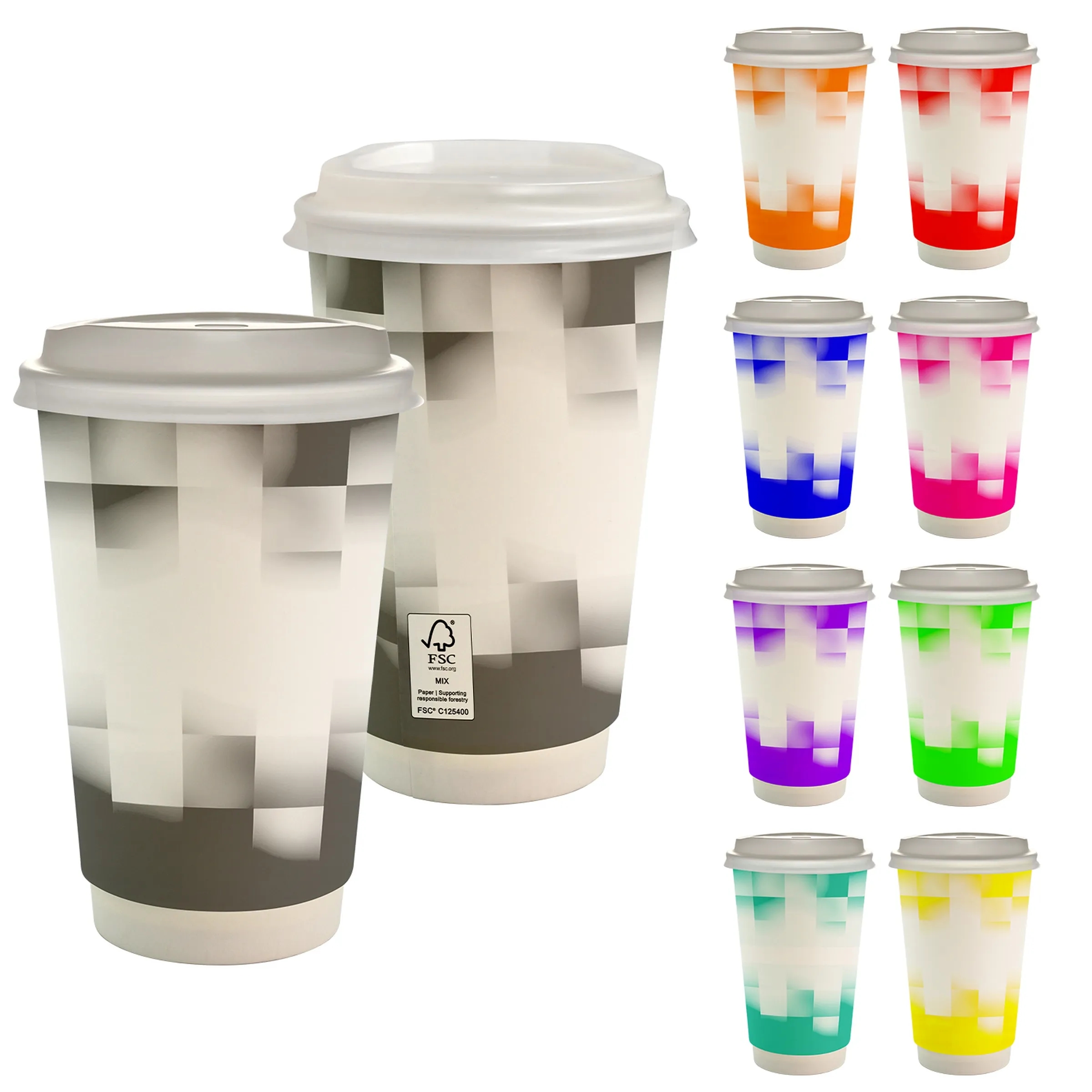 16 oz. Full Color Shaded Checkers Paper Cup With Lid 8