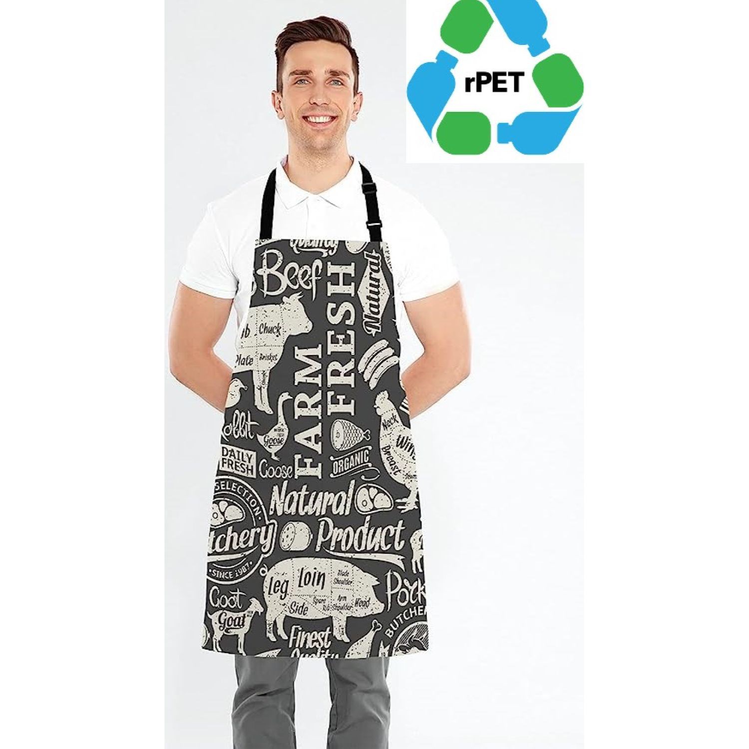 27" X 34" rPET Recycled 100% Polyester Sublimation Butcher Aprons W/ Front Pocket 2