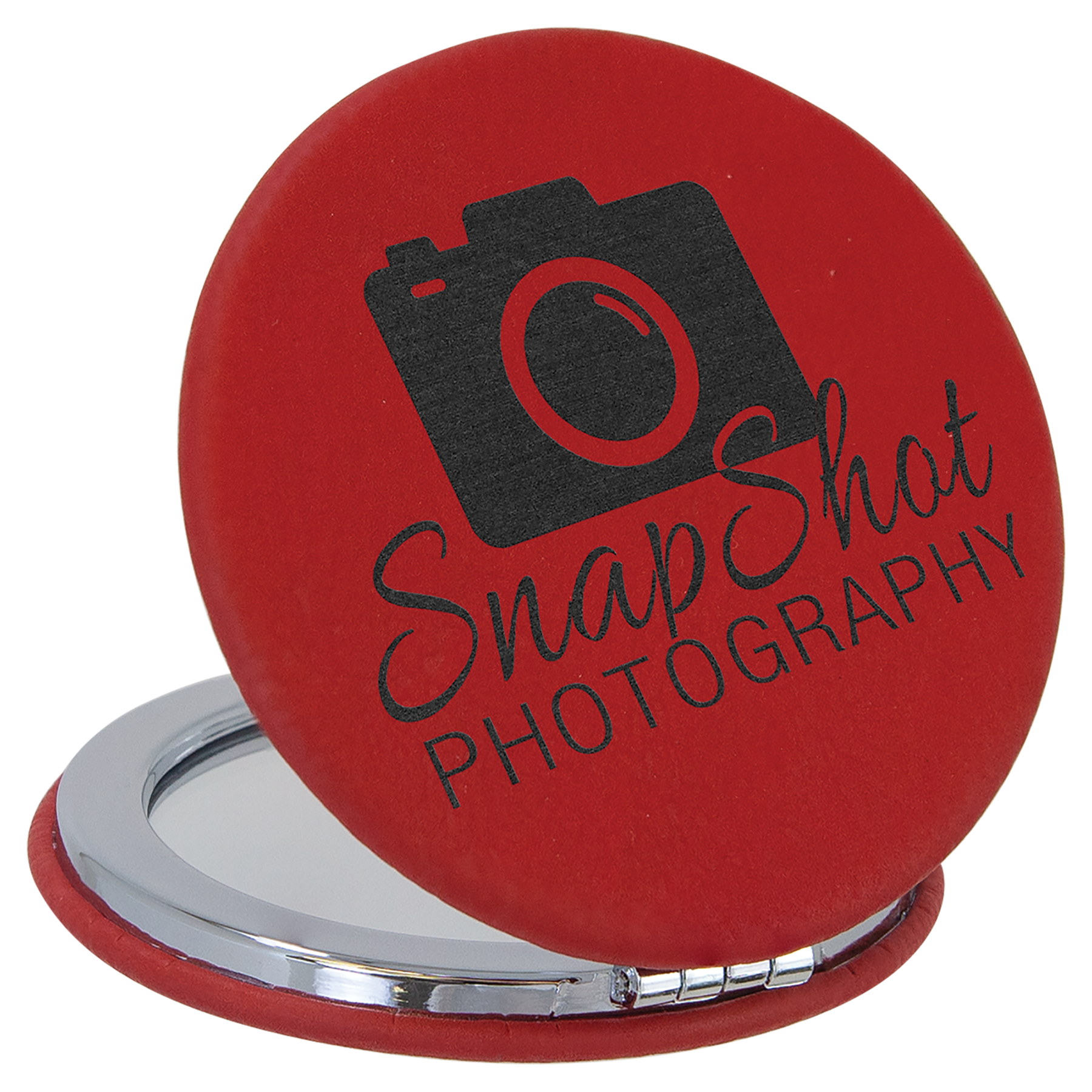 2 1/2" Red Leatherette Compact Mirror 2