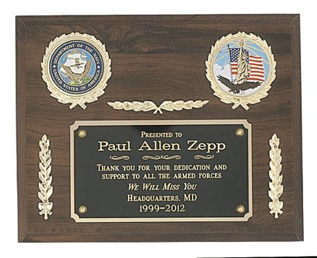 Simulated Walnut Plaque With 2 Wreaths 1