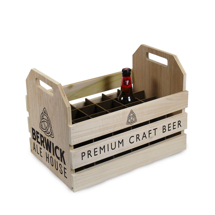 Wood Display Crate with Removable 24-Pocket Dividers