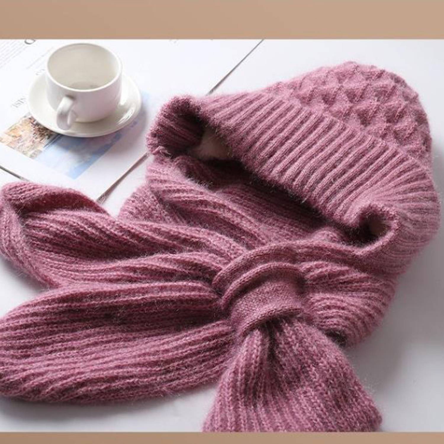 Winter Squirrel Cashmere Scarf Integrated Snow Hat 2