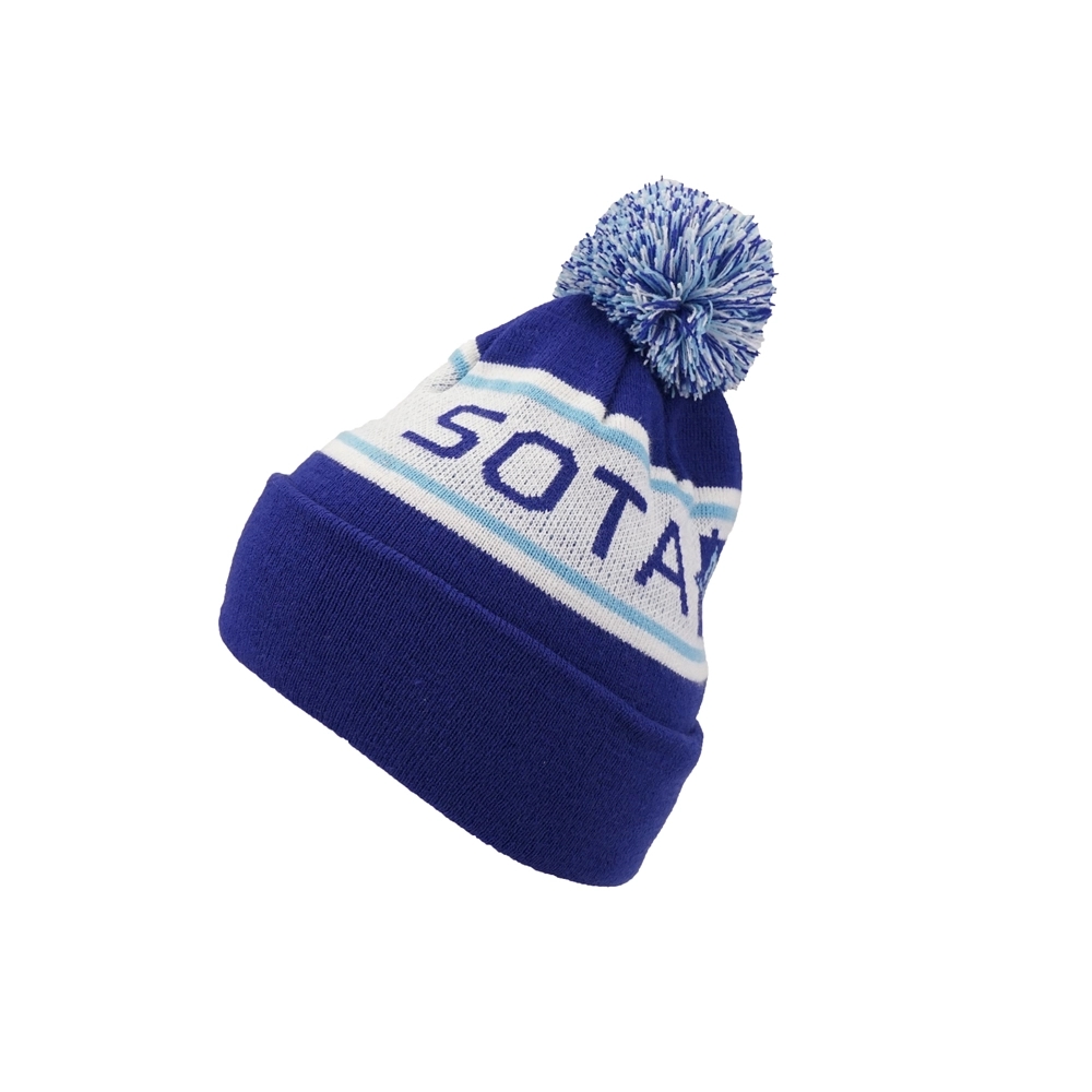 Custom Acrylic Knit Beanie Cap with Cuff and Pompom 4