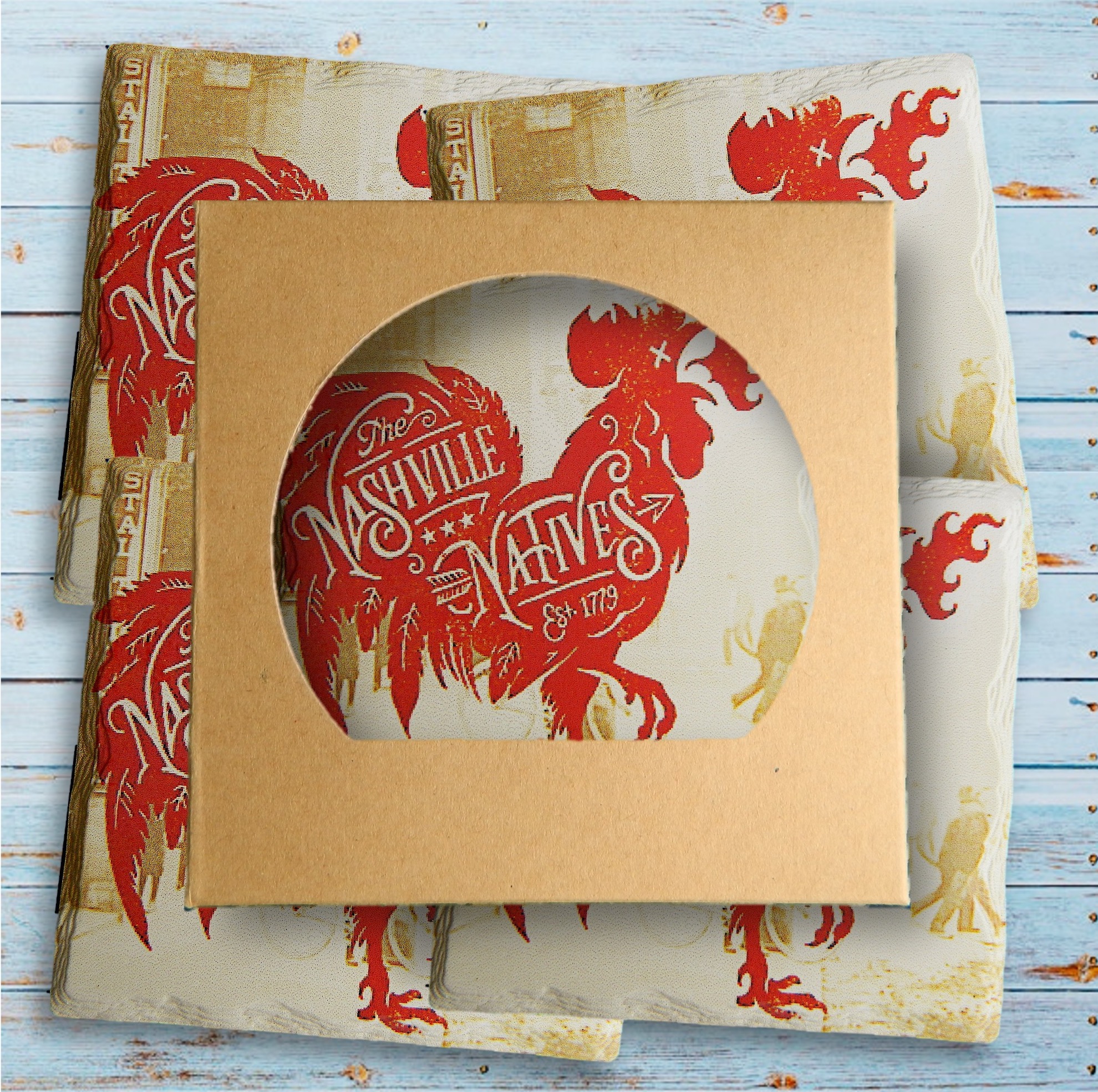 Set of 4 Square Layered Edge Absorbent Stone Coasters in Craft Window Box 6