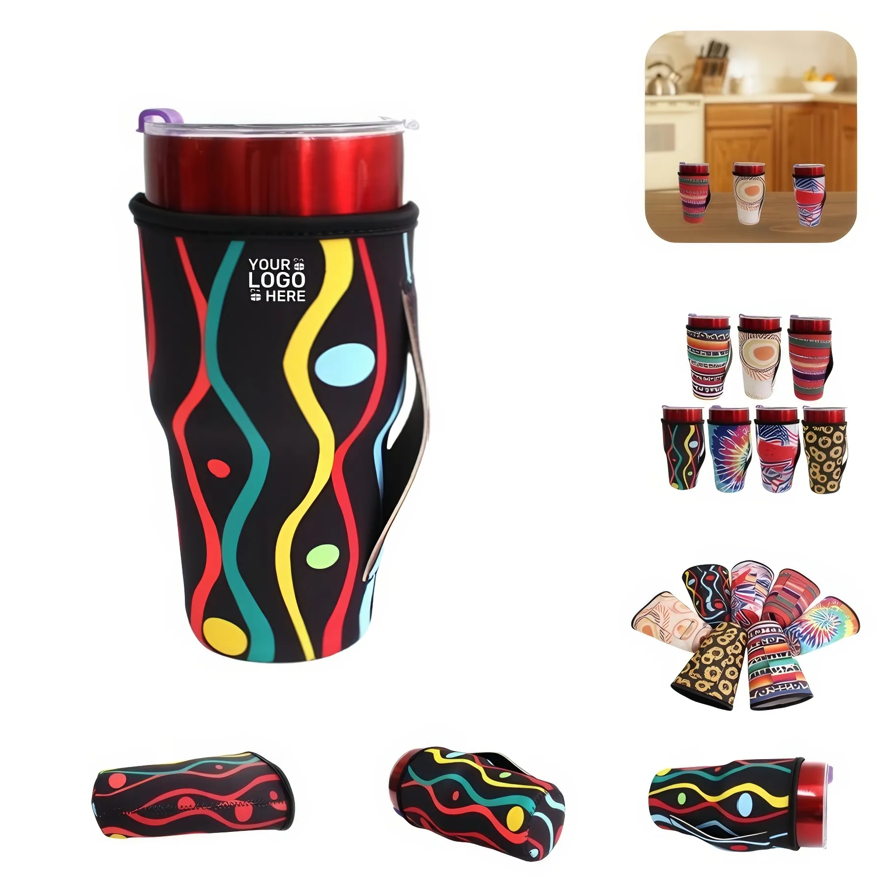 Beer Beverage Coffee Handle Cup Cooler, custom koozie with logo imprint 3