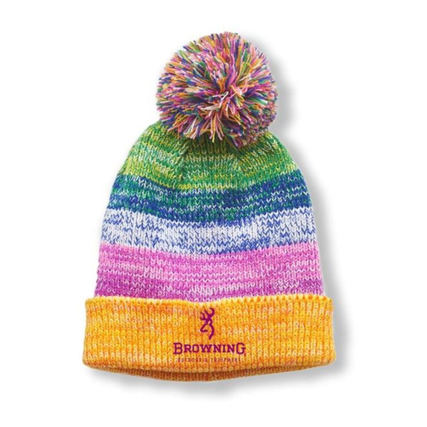 Multi-Color Pom Pom Beanie w/Custom Embroidery Cuffed Beanie 1
