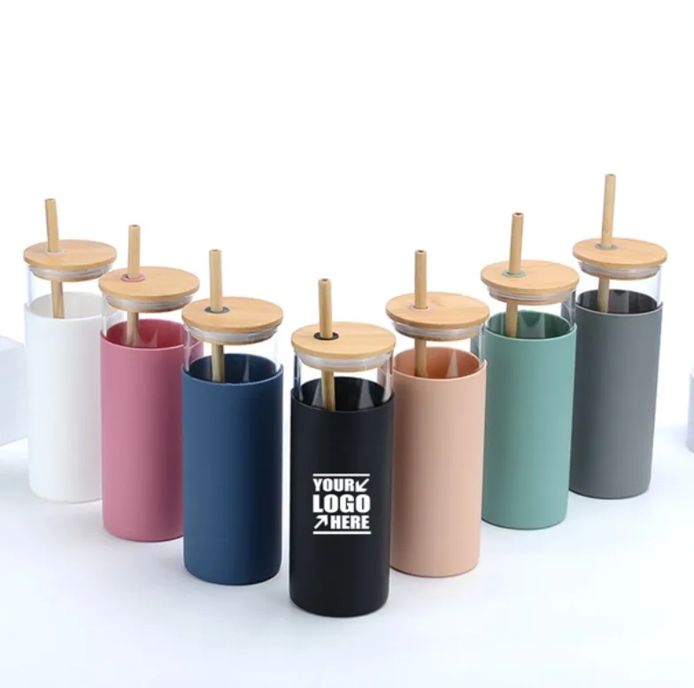 17 oz Glass Tumbler with Silicone Sleeve and Straw 4