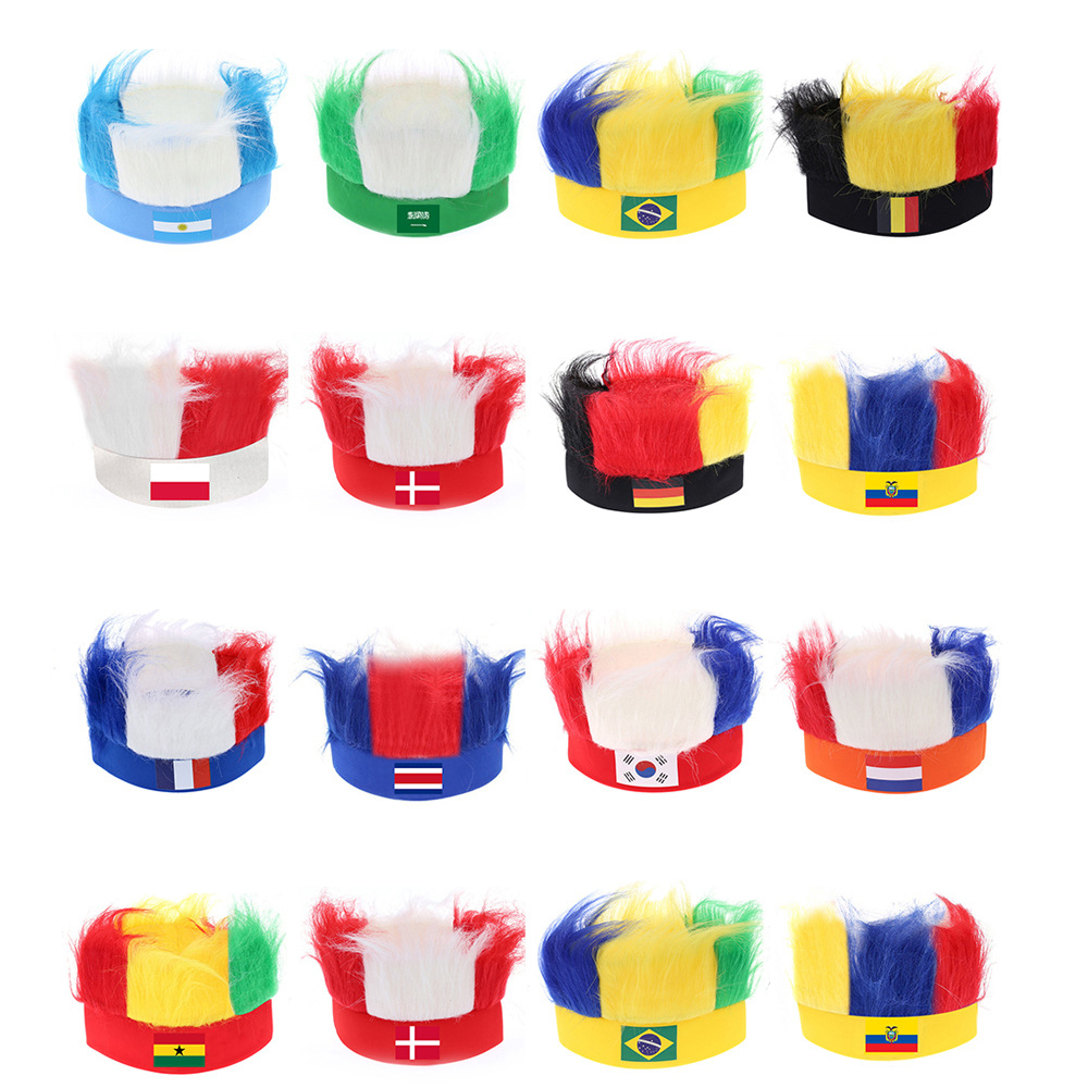 Qatar World Cup National Flag Football Fans Wig 3