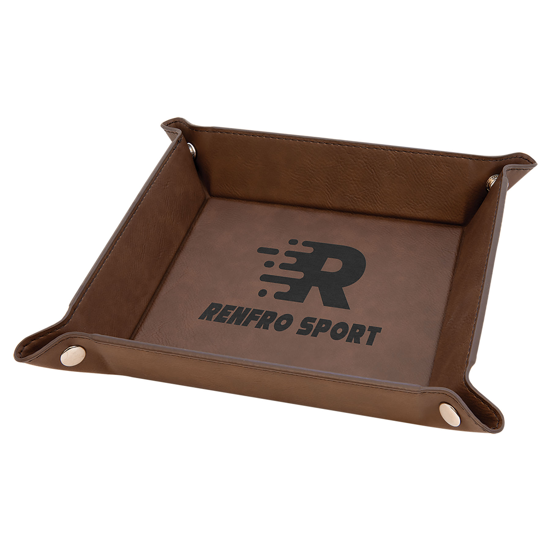6" x 6" Dark Brown Leatherette Snap Up Tray with Silver Snaps 2