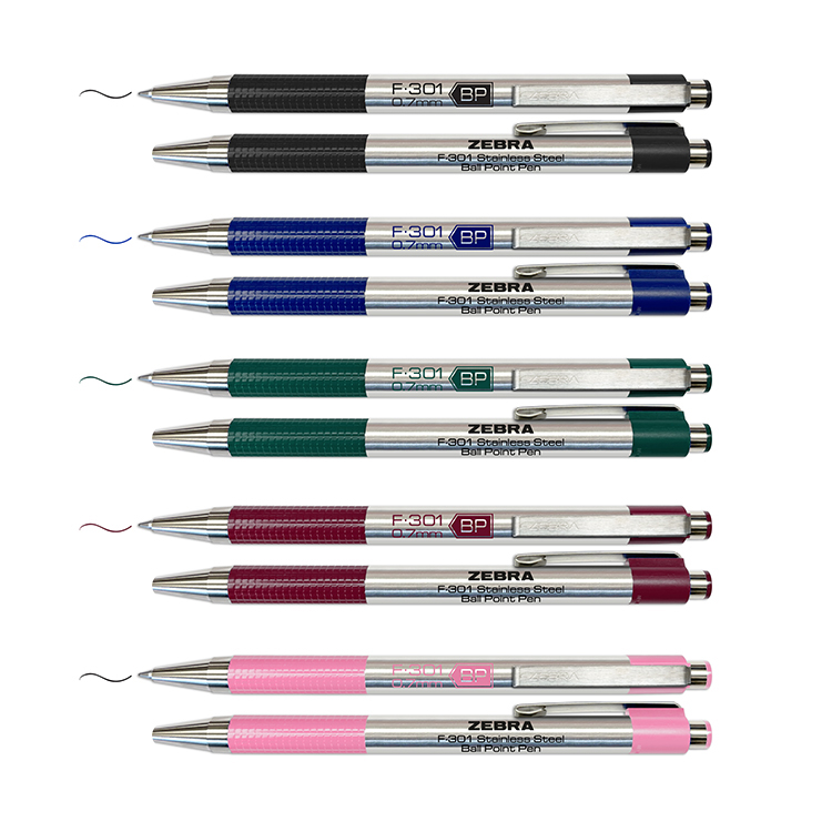 Zebra Stainless Steel Retractable Ball Point Pen With Textured Grip