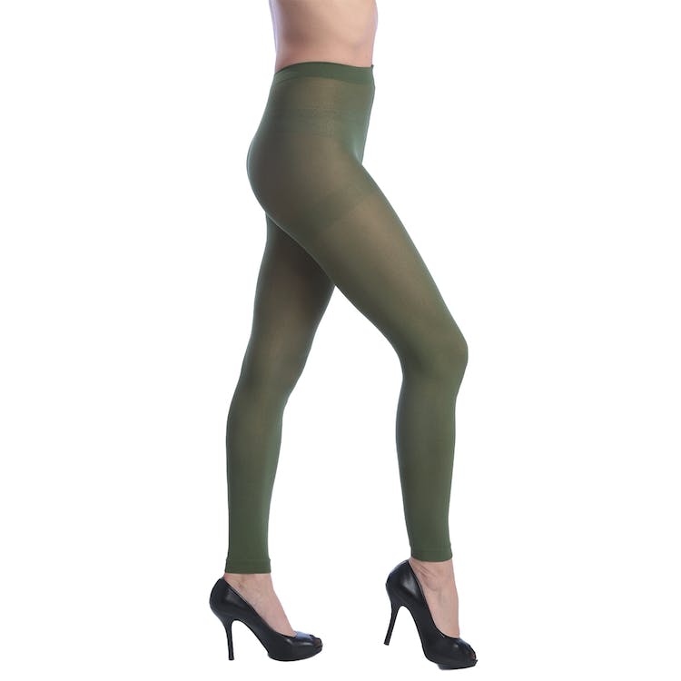 Women's Opaque Control Top Footless Tights - Olive Queen Size 2