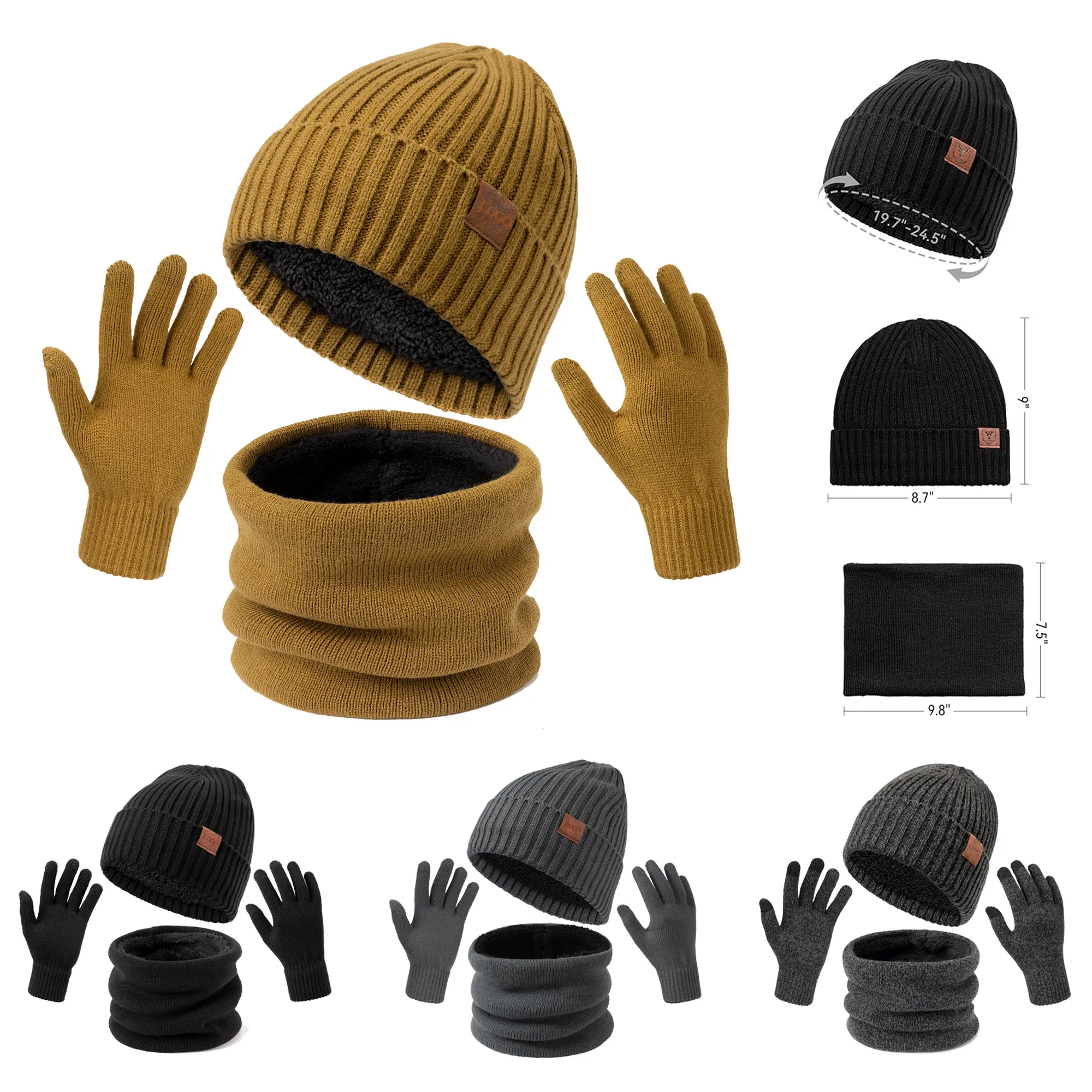 3 Pcs Winter Hat Scarf Gloves Set for Women Men
