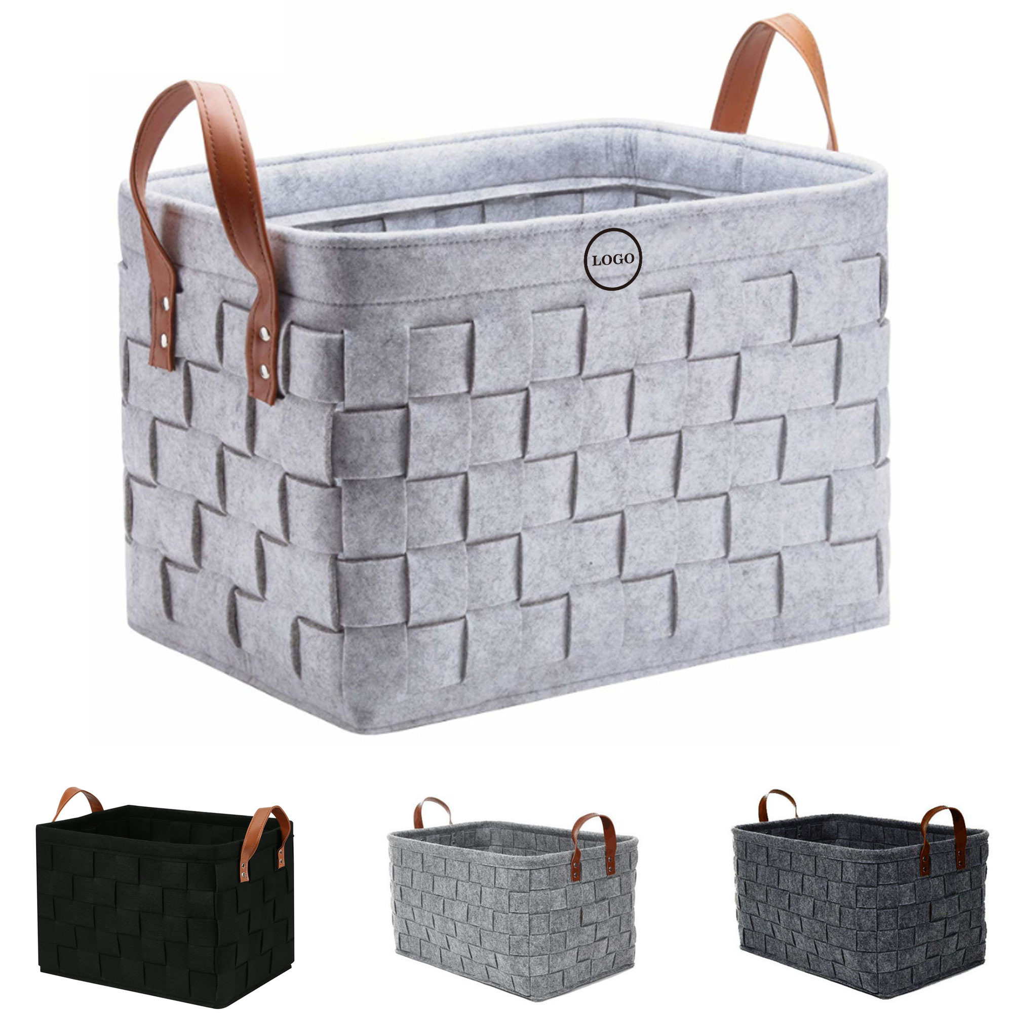Elegant Felt Storage Basket with Leather Handles 1