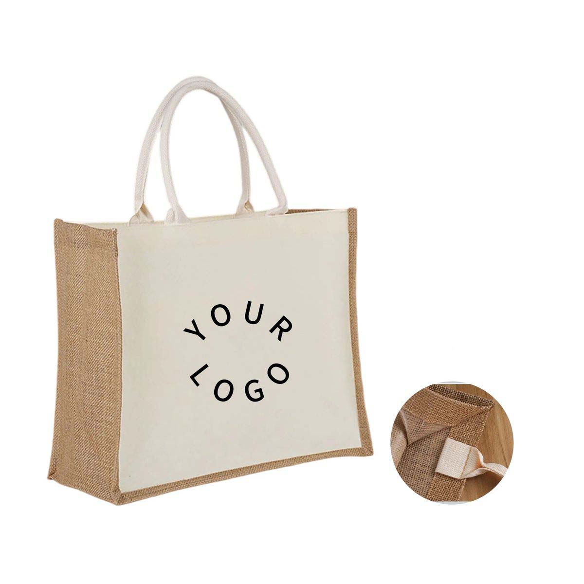 Reusable Jute Tote with Canvas Print Panel 2
