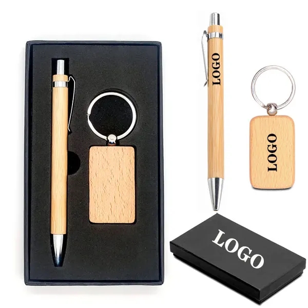 Bamboo Pen and Wooden Keychain Gift Set 6