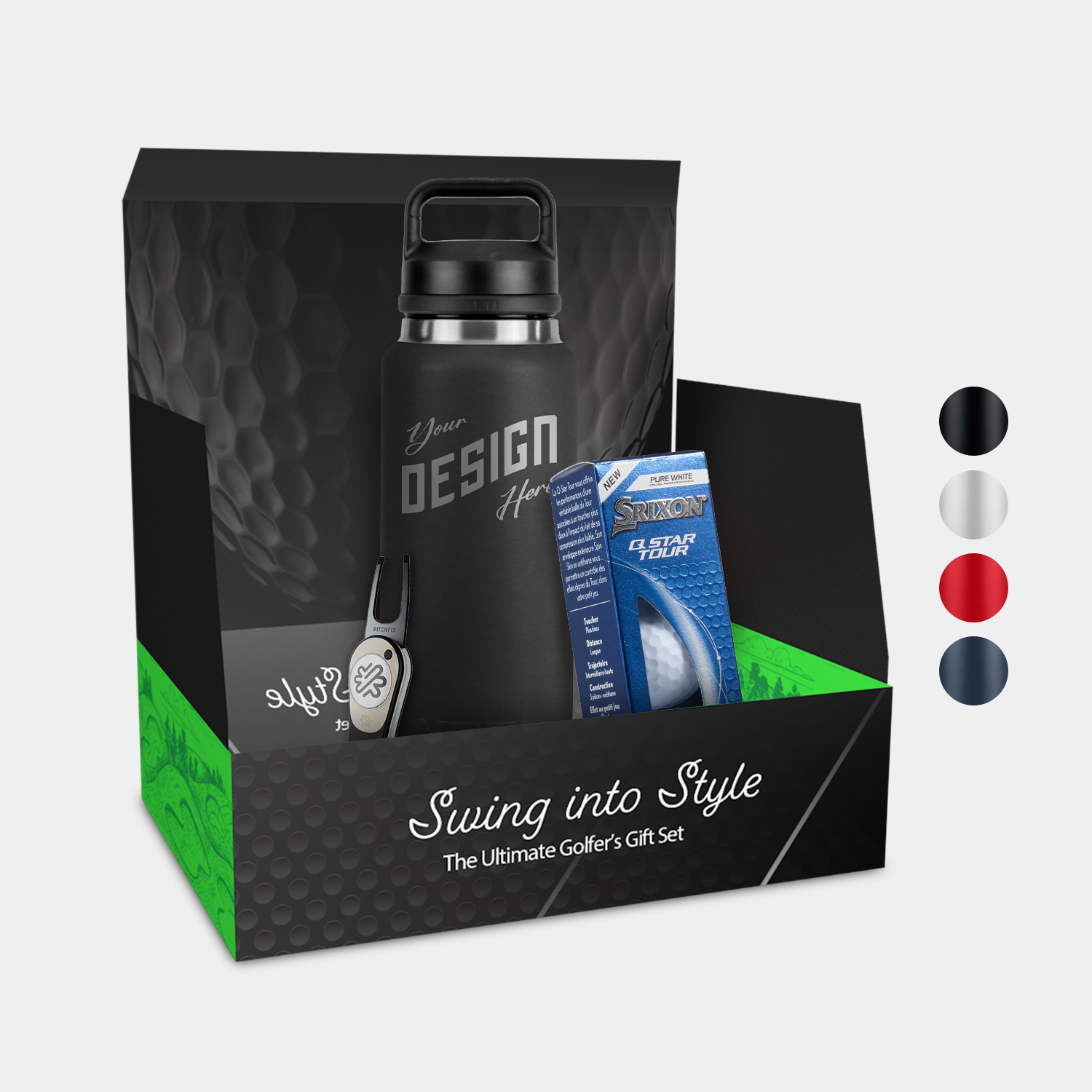 36 Oz YETI® SS Water Bottle, Srixon® Golf Balls & Pitchfix® Icon Divot Tool Gift Set 3