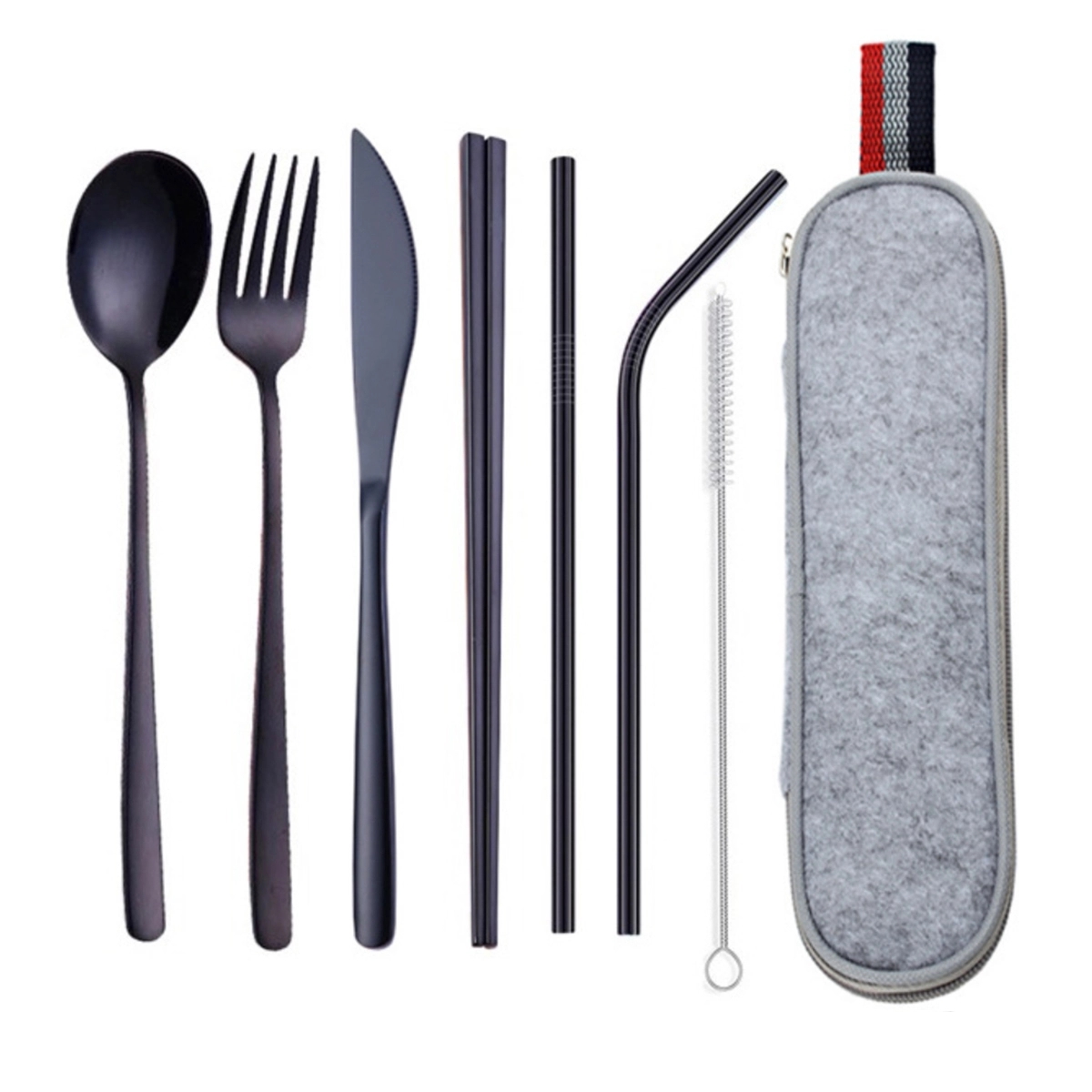 Portable 7 pcs Stainless Steel Cutlery Set w/Felt Bag 6