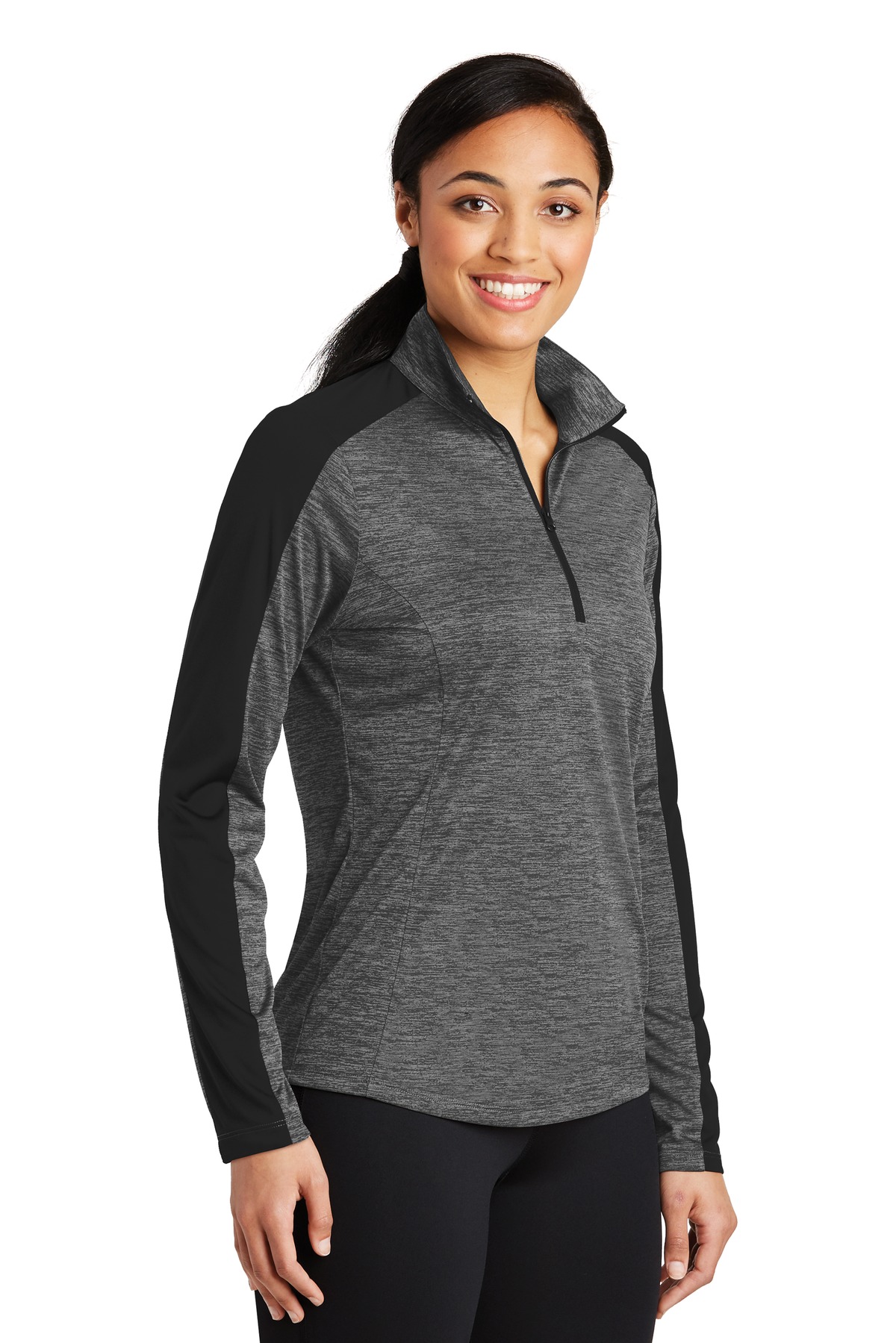 Sport-Tek Women's PosiCharge Electric Heather Colorblock 1/4-Zip Pullover. LST397 2