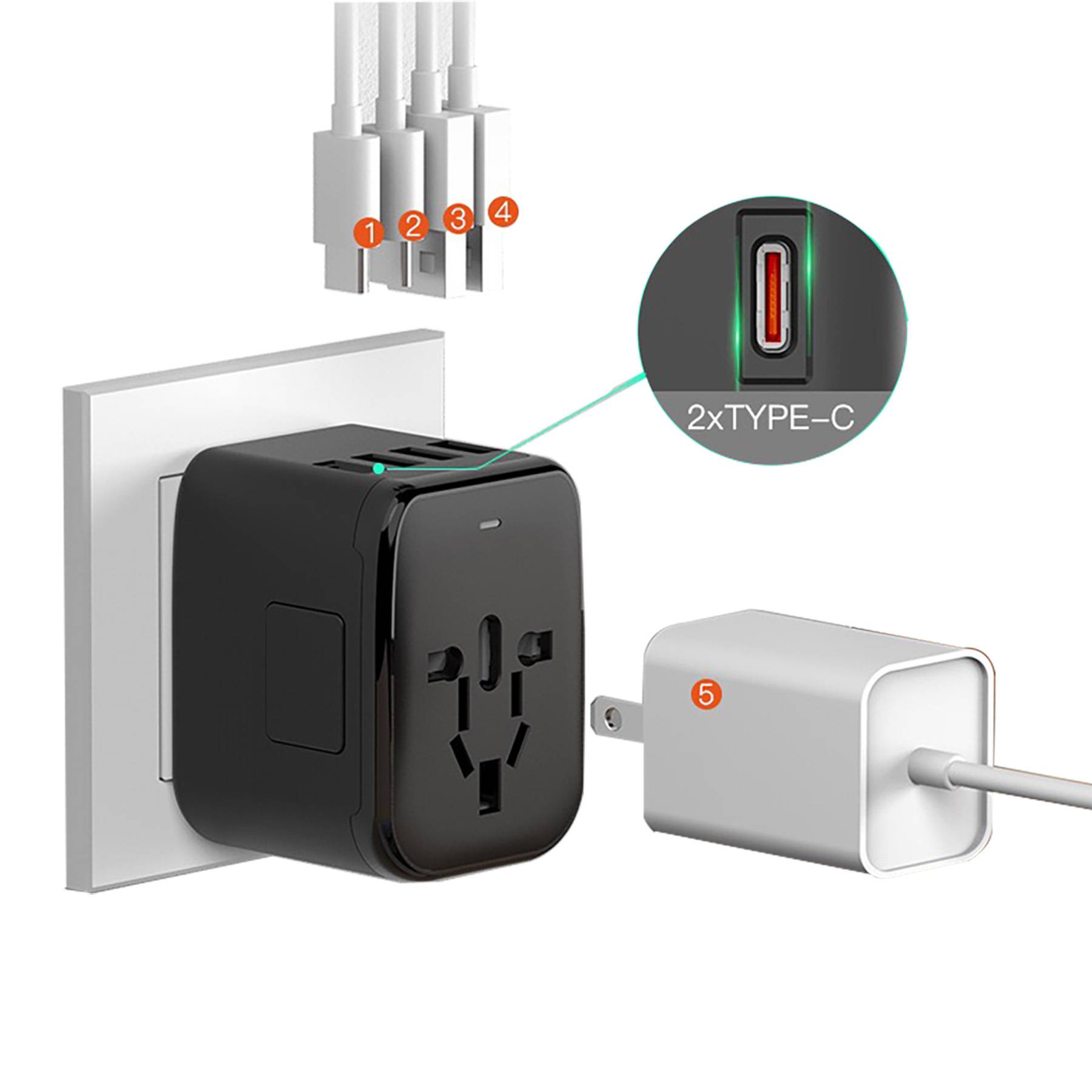 4 plugs Universal Travel Adapter 5