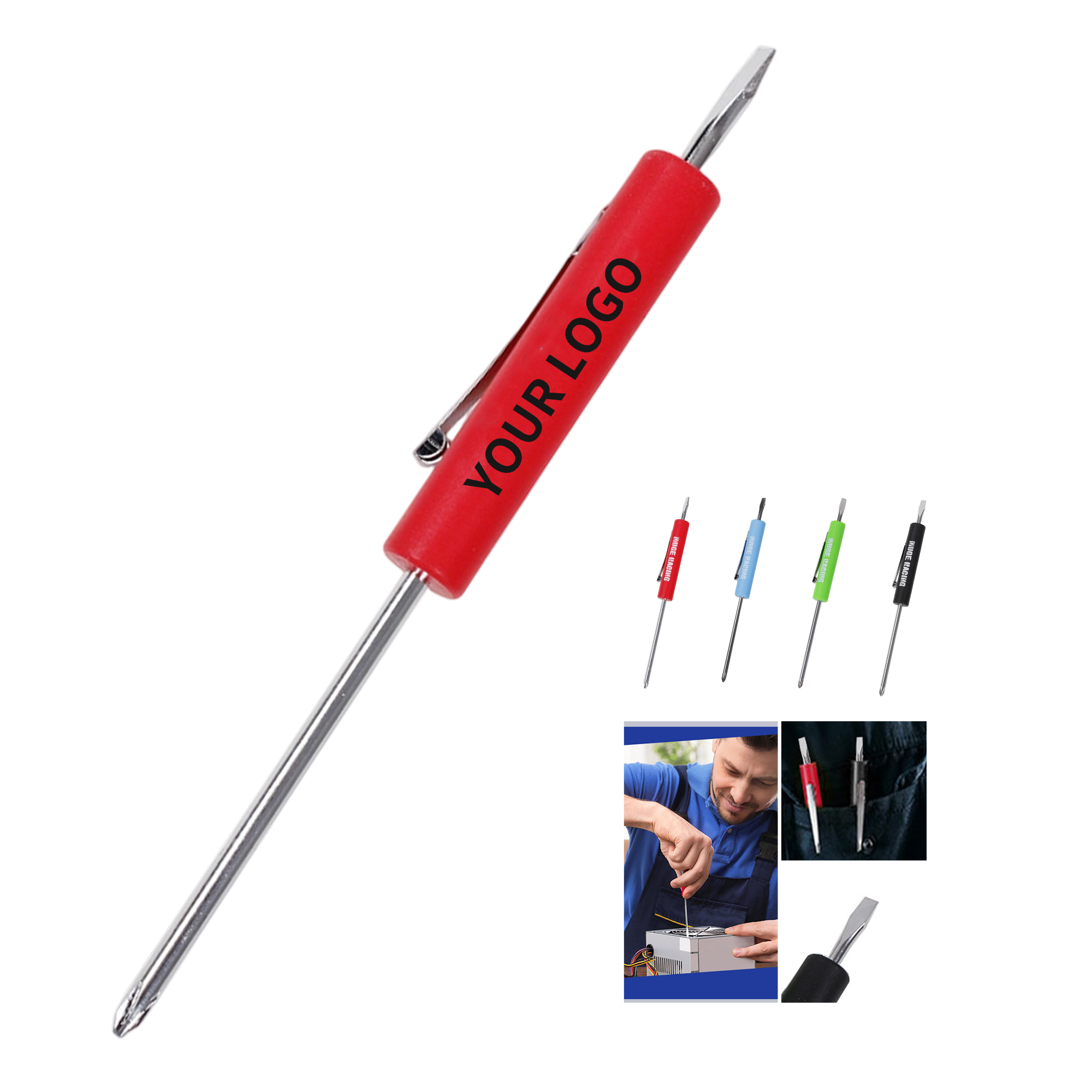 Reversible Pocket Screwdriver Flat Tip And Phillips Tip 5.2" By 0.5" 2