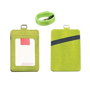 Lanyard Dual Colored 3 Pockets PU Leather Card Holder 19