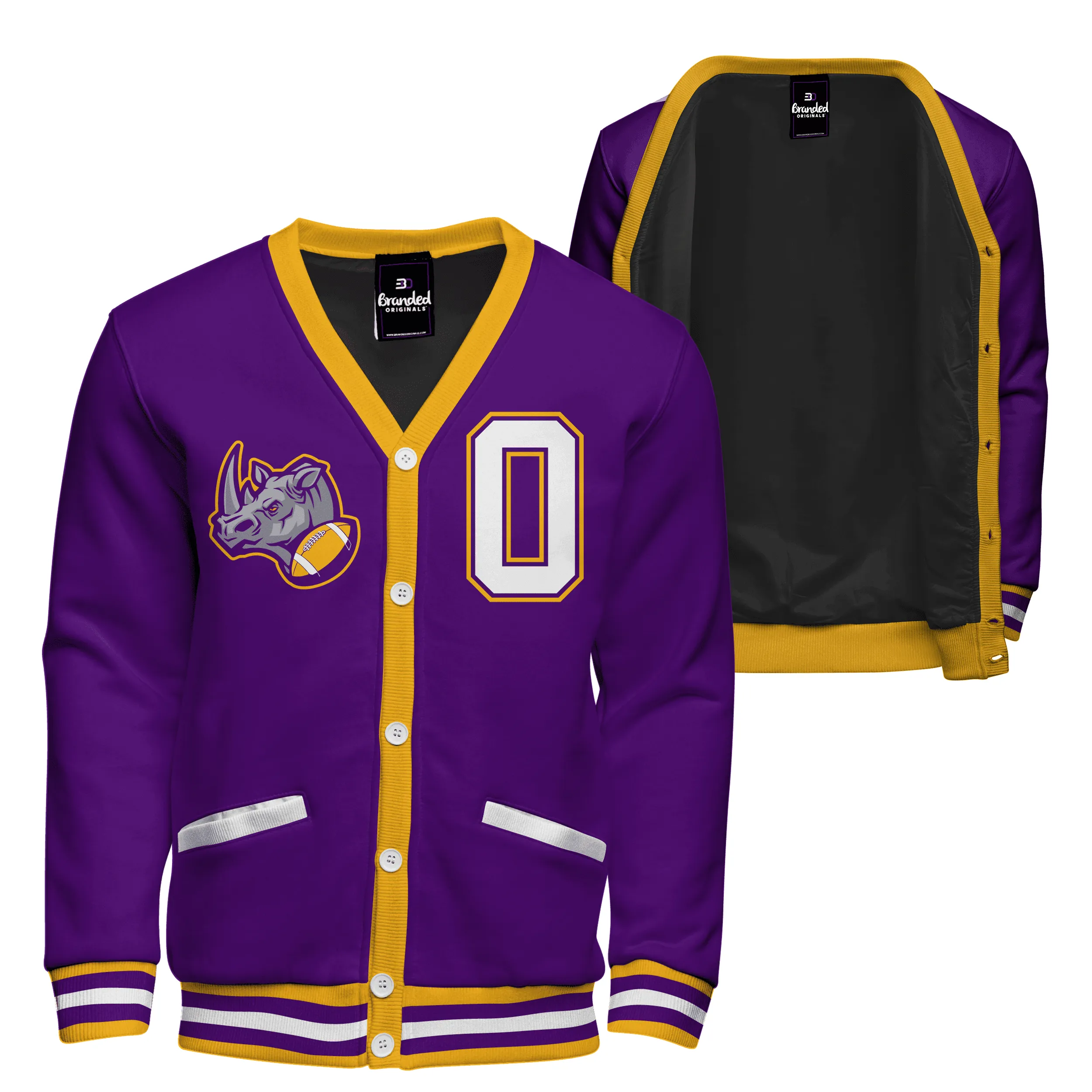 Fleece Varsity Cardigan With Black Satin Lining