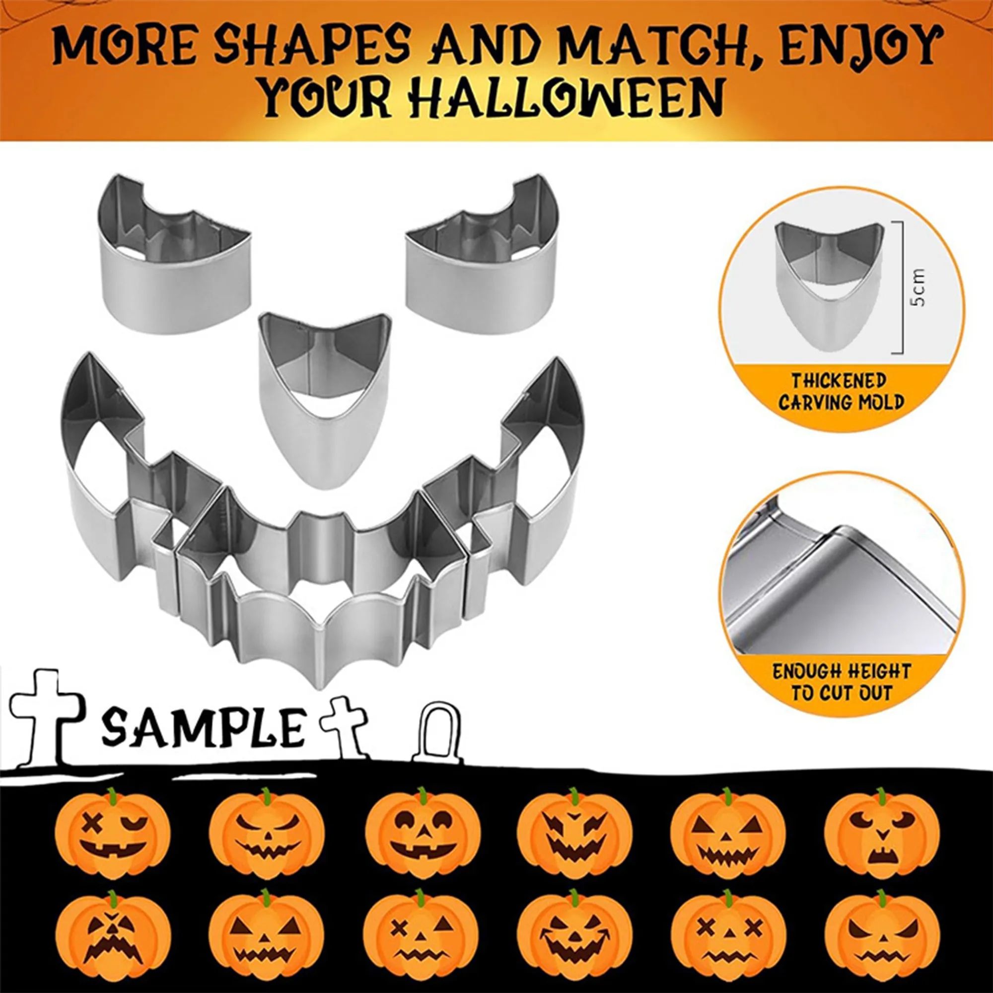 Halloween Stainless Steel Pumpkin Carving Cookie Mold Kit 3