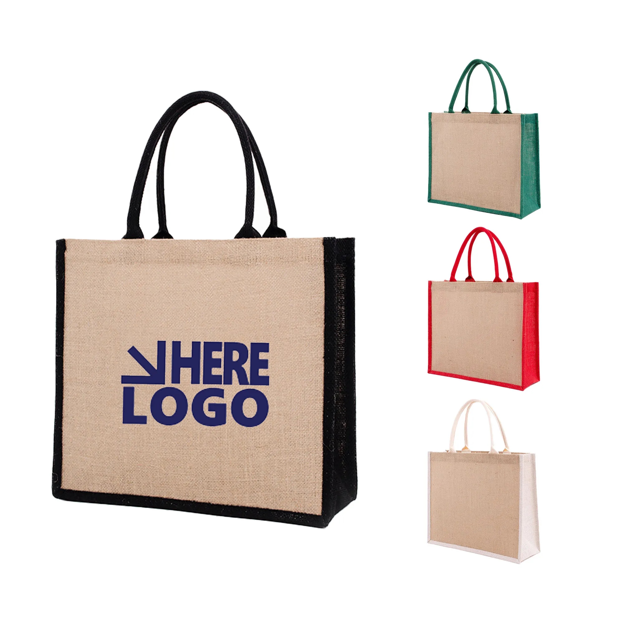 Mini Jute Tote Bag w/Canvas Handle, custom tote bag with logo imprint 5
