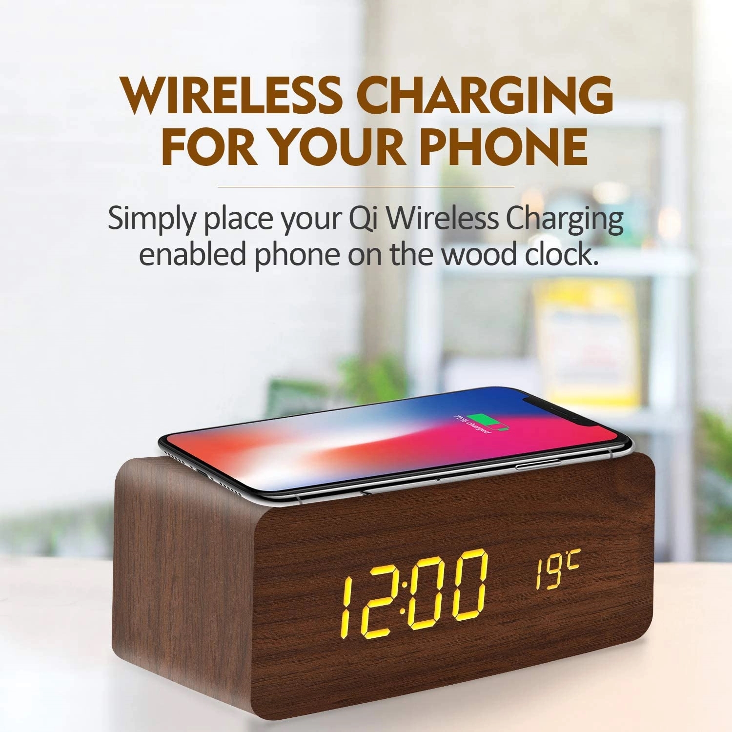 Wooden Alarm Clock with Wireless Charging 5