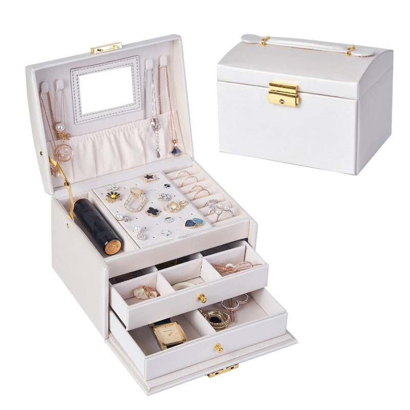 Custom 3-Layer PU Jewelry Organizer Box with Mirror / Hook 14