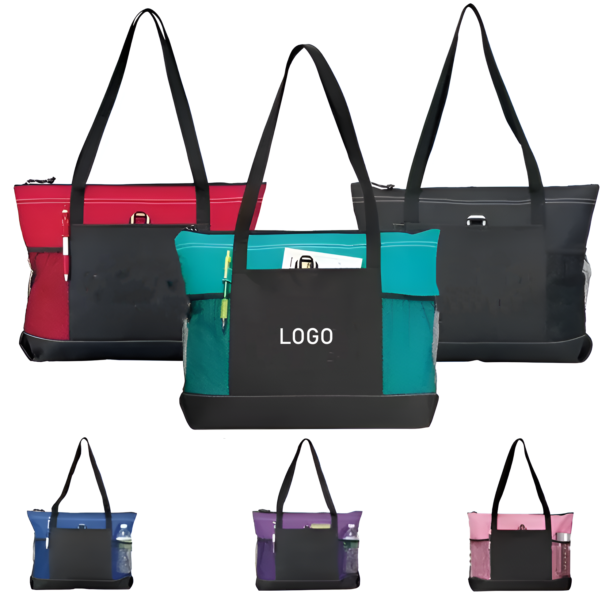 Large Capacity 600D Oxford Tote Bag With Mesh Pocket, custom tote bag with logo imprint 2
